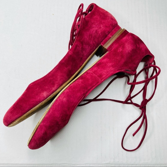 DIANE VON FURSTENBERG lace up ballet flats in wine - Picture 6 of 8